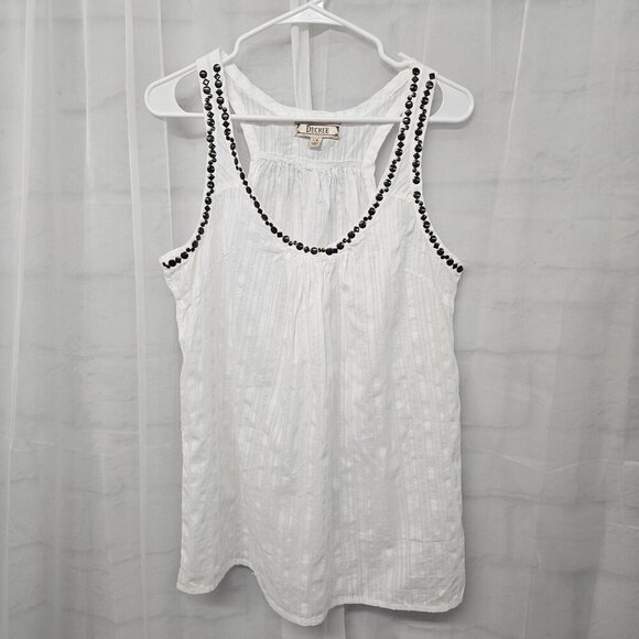 Decree White Striped Studded Tank Boho Festival L - Picture 7 of 10